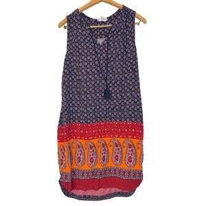 beachlunchlounge womens sleeveless v neck navy red paisley print dress.  Size S